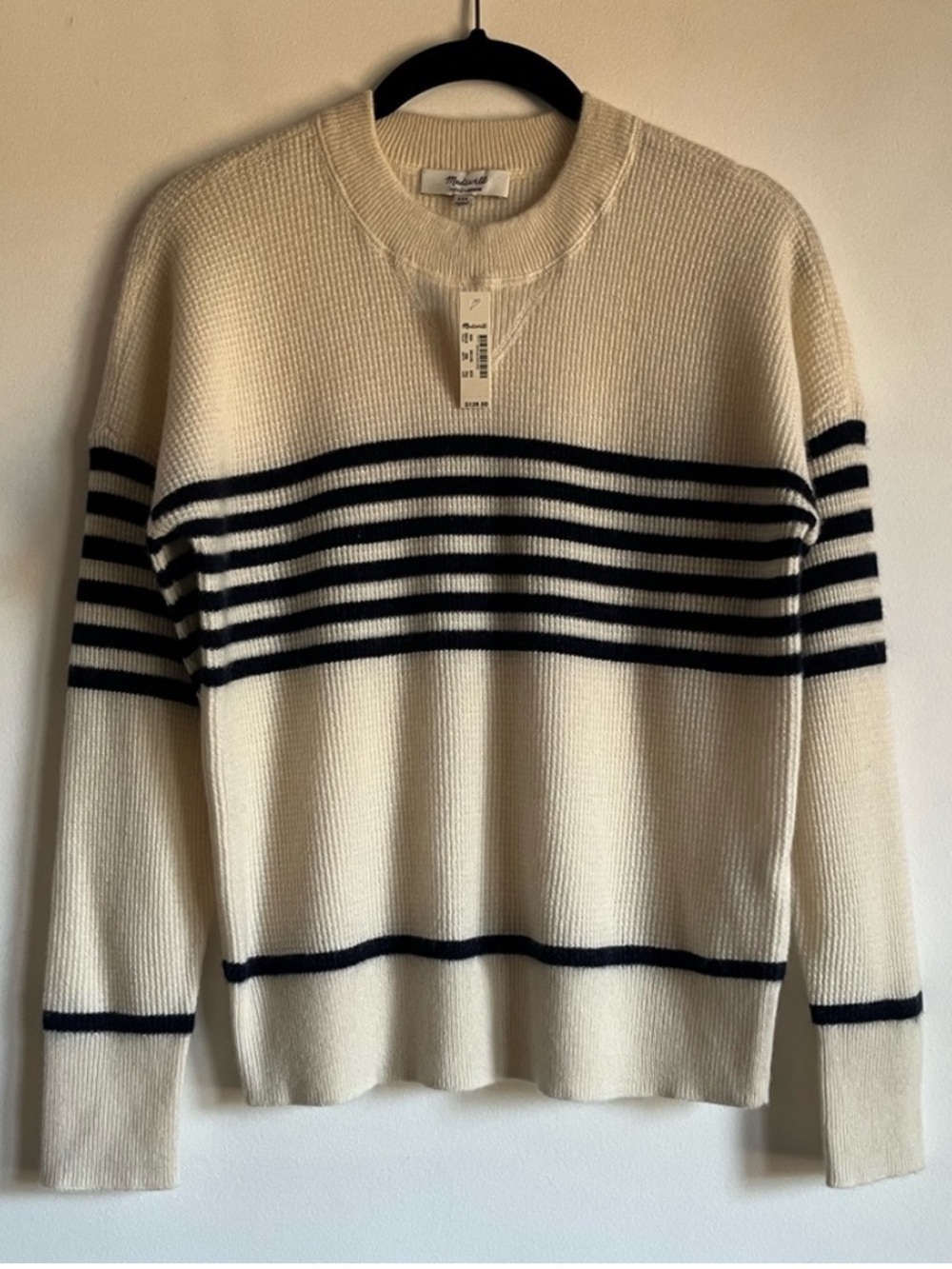 Madewell Cashmere Sweatshirt Sweater in Nautical Stripe Size XXS Navy $128 K1583
